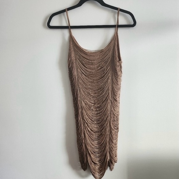 New H & M Elegant Fringe Brown Flapper Dress M - Picture 2 of 5